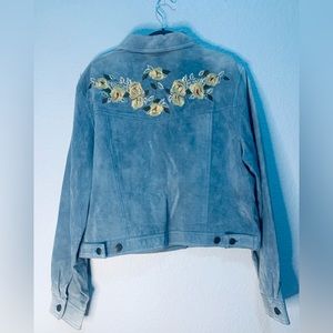Brandon Thomas Blue Jacket with Yellow Floral Embroidery
